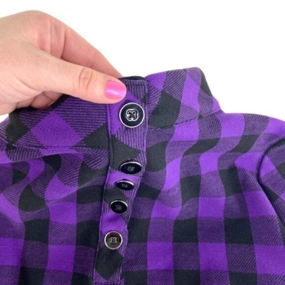 Talbots Purple and Black Plaid Buffalo Check Long Sleeve Dress - Picture 4 of 7